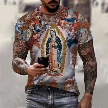 Футболка с рисунком Девы Марии для мужчин, летняя повседневная футболка с коротким рукавом, топы с круглым вырезом, размер XS-6XL XS