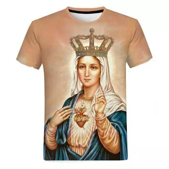 Футболка с рисунком Девы Марии, женская и мужская одежда, топы с короткими рукавами с 3D принтом, футболки в стиле Харадзюку, уличная футболка большого размера XXS