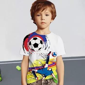 Футболка с рисунком для мальчиков Футболка с коротким рукавом 3D-принт Лето Весна Активный Спорт Мода Полиэстер Дети Открытый Повседневный Повседневный 100CM