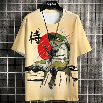 Футболка с рисунком для мужчин с рисунком японской жабы, повседневный топ с короткими рукавами, летняя повседневная мужская одежда, свободная уличная одежда S