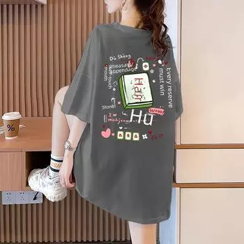 Футболка с рисунком для женщин больших размеров, нишевый дизайн, короткий рукав, свободный крой, новая летняя коллекция 2023 г. XL