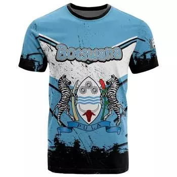 Футболка с рисунком герба Ботсваны, мужские летние футболки в африканском стиле с 3D принтом, повседневные футболки с круглым вырезом, топы с короткими рукавами S
