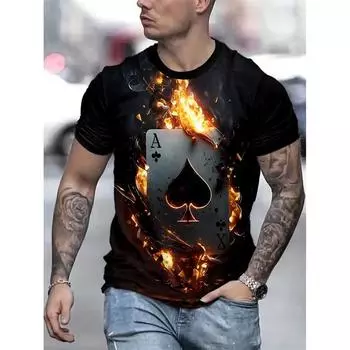 Футболка с рисунком игральных карт для мужчин, покер, 3D-принт, короткий рукав, летние модные повседневные футболки, уличная одежда, свободные футболки с круглым вырезом 6XL
