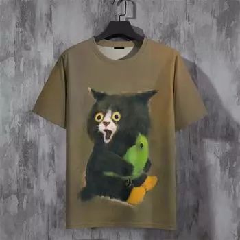 Футболка с рисунком из мультфильма «Животное» для мужчин, футболки с 3D-принтом «Лягушка, кошка, собака», летние свободные футболки с коротким рукавом, топы с круглым вырезом, уличная одежда 100