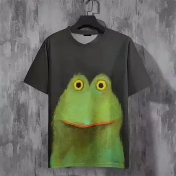 Футболка с рисунком из мультфильма «Животное» для мужчин, футболки с 3D-принтом «Лягушка, кошка, собака», летние свободные футболки с коротким рукавом, топы с круглым вырезом, уличная одежда S