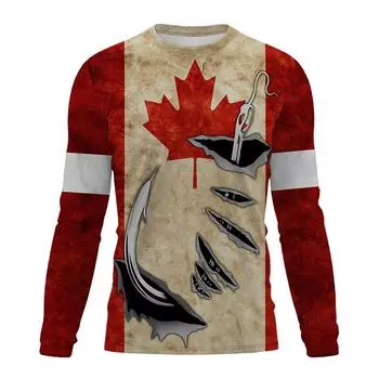 Футболка с рисунком канадского рыболовного крючка для мужчин, 3D-принтованные футболки для рыбалки на открытом воздухе, летние повседневные свободные топы с длинными рукавами и круглым вырезом M