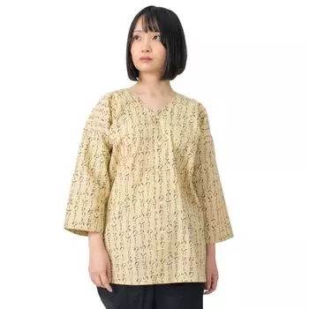 Футболка с рисунком карпа, хлопок, сделано в Японии, Iroha L [Ai Indigo] 100% (JP, Алфавит, (бежевый))