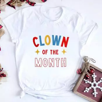 Футболка с рисунком «Клоун месяца» Забавная футболка с клоуном Футболка в стиле ретро «Цирк» Винтажная футболка с рисунком Футболка с клоункёром Подарок для неё S чёрный