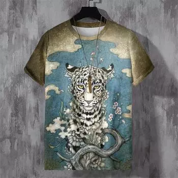 Футболка с рисунком кота, леопарда, лисы для мужчин, футболки с принтом в стиле ретро с 3D-принтом, летние свободные футболки унисекс с коротким рукавом и круглым вырезом S