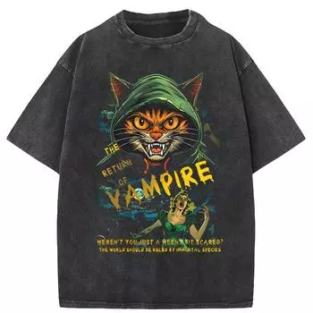 Футболка с рисунком кота, мужская футболка, женская футболка, повседневная мешковатая футболка с коротким рукавом, японский стиль, свободная футболка, мужская одежда S