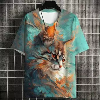 Футболка с рисунком кота-воина для мужчин с принтом животных в виде 3D-топов с короткими рукавами, летние повседневные топы большого размера с круглым вырезом, разные размеры XS-6XL XS
