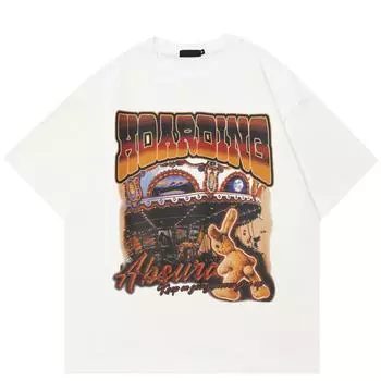 Футболка с рисунком кролика в уличном стиле, хлопковая футболка, унисекс, топы, футболки, футболка с короткими рукавами M белый