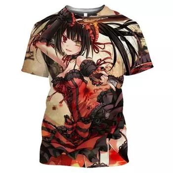 Футболка с рисунком манги Date A Live Tokisaki Kurumi Sexy Girls Otaku, футболка с коротким рукавом в стиле аниме Harajuku для мужчин, топы и футболки S