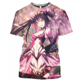 Футболка с рисунком манги Date A Live Tokisaki Kurumi Sexy Girls Otaku, футболка с коротким рукавом в стиле аниме Harajuku для мужчин, топы и футболки S