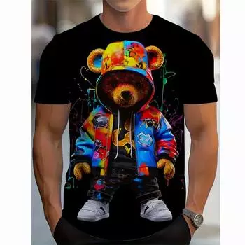Футболка с рисунком медведей для мужчин и детей, милые футболки с 3D-принтом в виде животных, летняя мода, короткий рукав, круглый вырез, футболки Y2K L