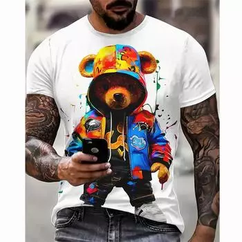 Футболка с рисунком медведей для мужчин и детей, милые футболки с 3D-принтом в виде животных, летняя мода, короткий рукав, круглый вырез, футболки Y2K S
