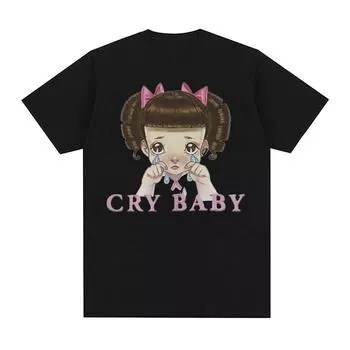 Футболка с рисунком Melanie Martinez Cry Baby, мужская и женская милая модная футболка в стиле ретро в стиле Харадзюку, футболка большого размера из 100% хлопка S чёрный