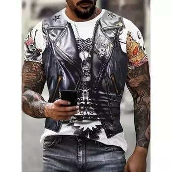 Футболка с рисунком мотоцикла, модная мужская винтажная футболка с коротким рукавом и круглым вырезом, модная уличная футболка большого размера S