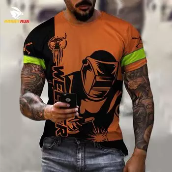 Футболка с рисунком, мужская футболка со сварщиком для мужчин, одежда, рубашка большого размера с рисунком, повседневные летние топы с короткими рукавами с 3D принтом 2XL