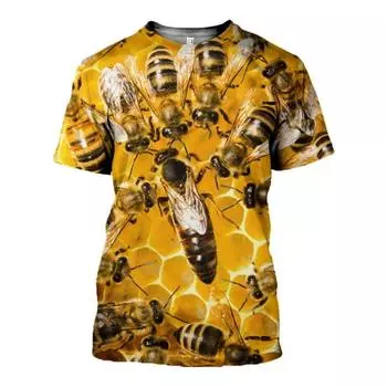Футболка с рисунком «Насекомое пчела» для мужчин, женская одежда, модная футболка с 3D принтом Harajuku, летняя повседневная уличная одежда, детская одежда с коротким рукавом 2XS