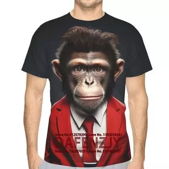 Футболка с рисунком обезьяны, забавное животное, классная, мягкая, облегающая, с коротким рукавом S чёрный