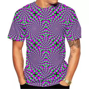 Футболка с рисунком оптической иллюзии для мужчин, цветные футболки с 3D-принтом, летние повседневные свободные футболки с коротким рукавом, унисекс, топы с круглым вырезом S