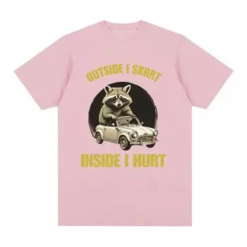 Футболка с рисунком «Outside I Skrrt Inside I Hurt», милые забавные футболки с изображением енота для мужчин и женщин, модная футболка большого размера в стиле ретро Y2k S чёрный
