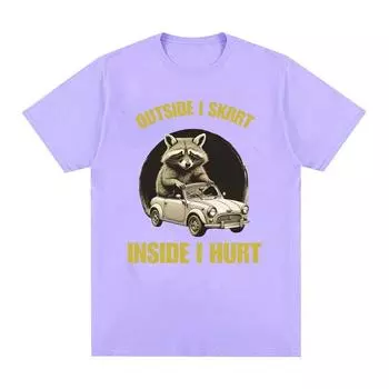 Футболка с рисунком «Outside I Skrrt Inside I Hurt», милые забавные футболки с изображением енота для мужчин и женщин, модная футболка большого размера в стиле ретро Y2k S чёрный