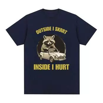 Футболка с рисунком «Outside I Skrrt Inside I Hurt», милые забавные футболки с изображением енота для мужчин и женщин, модная футболка большого размера в стиле ретро Y2k S чёрный