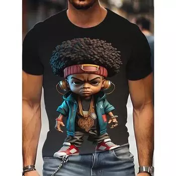 Футболка с рисунком персонажа из мультфильма большого размера — яркий принт по всей поверхности, повседневный круглый вырез, короткий рукав, спортивная одежда для активного отдыха, для крупных и высоких парней, модная базовая модель S