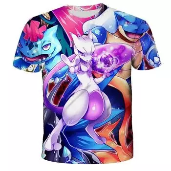 Футболка с рисунком покемона Пикачу Мьюту 3D, летняя модная футболка с героями мультфильмов в стиле аниме покемонов, хип-хоп, повседневная детская футболка с короткими рукавами для мальчиков и девочек 110