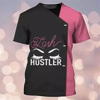 Футболка с рисунком «Ресницы художника», женская, с милым 3D-принтом, летние модные свободные топы с короткими рукавами и круглым вырезом S