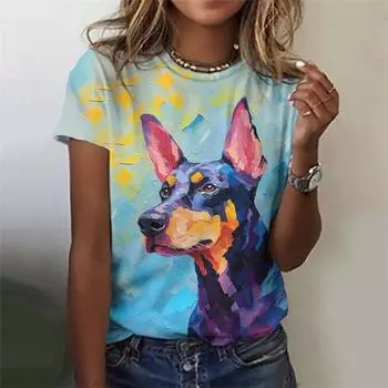 Футболка с рисунком ретро-слона и собаки для женщин, красочные 3D-принты с изображением животных, летние футболки с короткими рукавами, футболки больших размеров XXS