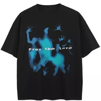 Футболка с рисунком «Shadows» из хлопка, черная, стираная, унисекс, топы, футболки, летняя футболка с короткими рукавами S чёрный