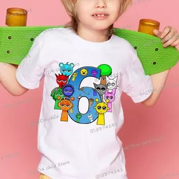 Футболка с рисунком Sprunki для мальчиков и девочек, модные футболки с номером 1-9, футболка с рисунком из игры ужасов, короткий рукав, футболка Sprunki, подарок на день рождения 100