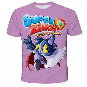 Футболка с рисунком Super Zings для мальчиков и девочек, летняя футболка с короткими рукавами и принтом, детская одежда в стиле хип-хоп, детские футболки в стиле Харадзюку 100