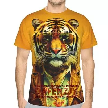 Футболка с рисунком тигра, летняя модная футболка для мужчин с коротким рукавом S золотой