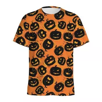 Футболка с рисунком тыквы на Хэллоуин для мужчин, футболки с круглым вырезом, уличная 3D-печать, вечеринка, футболка для женщин и детей, короткие рукава S