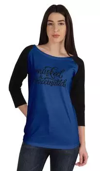 Футболка с рисунком в масках и вакцинации Inkmeso Забавный женский топ с изображением вакцины L синий