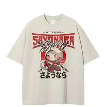 Футболка с рисунком в японском стиле Catoon, хлопковая футболка, унисекс, топы, футболки, летняя футболка с короткими рукавами S хаки