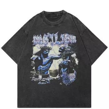 Футболка с рисунком в стиле бокса, черная футболка с принтом из хлопка, унисекс, свободная футболка с короткими рукавами S чёрный