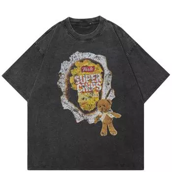 Футболка с рисунком в стиле уличной моды, черная футболка из хлопка, стираная, унисекс, топы, футболки, летняя футболка с короткими рукавами S чёрный