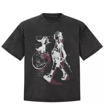 Футболка с рисунком в стиле уличной моды, черная футболка из хлопка, стираная, унисекс, топы, футболки, свободные футболки с короткими рукавами S чёрный