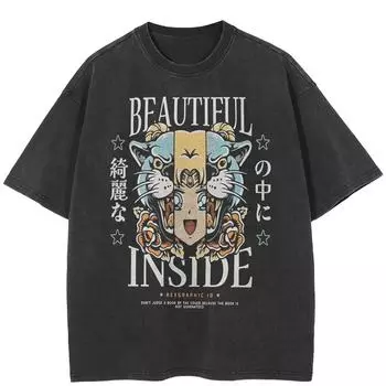 Футболка с рисунком в стиле «уличный стиль» в стиле японского аниме, черная футболка из хлопка, топы унисекс, футболки, летние футболки с короткими рукавами S чёрный