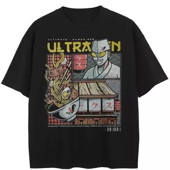 Футболка с рисунком в стиле «уличный стиль» в стиле японского аниме, черная футболка из хлопка, топы унисекс, футболки, летние футболки с короткими рукавами S чёрный