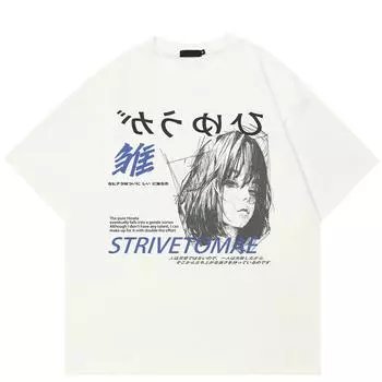 Футболка с рисунком в стиле «уличный стиль» в стиле японского аниме, хлопковая футболка, унисекс, топы, футболки, летние футболки с короткими рукавами S белый