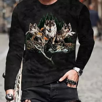 Футболка с рисунком волков на тему леса в цифровом формате, с круглым вырезом и длинным рукавом, оригинальные и шикарные топы для мужчин, одежда для активного отдыха на весну и осень S