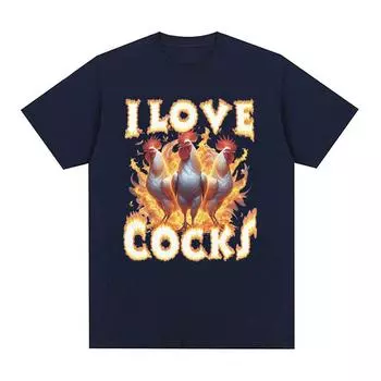 Футболка с рисунком «Я люблю петухов», мужская модная повседневная футболка с коротким рукавом, летние футболки унисекс из 100% хлопка большого размера S чёрный