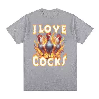 Футболка с рисунком «Я люблю петухов», мужская модная повседневная футболка с коротким рукавом, летние футболки унисекс из 100% хлопка большого размера S чёрный