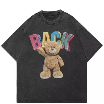 Футболка с рисунком забавного медведя в уличном стиле, черная футболка из хлопка, топы унисекс, футболки, летние футболки с короткими рукавами S чёрный